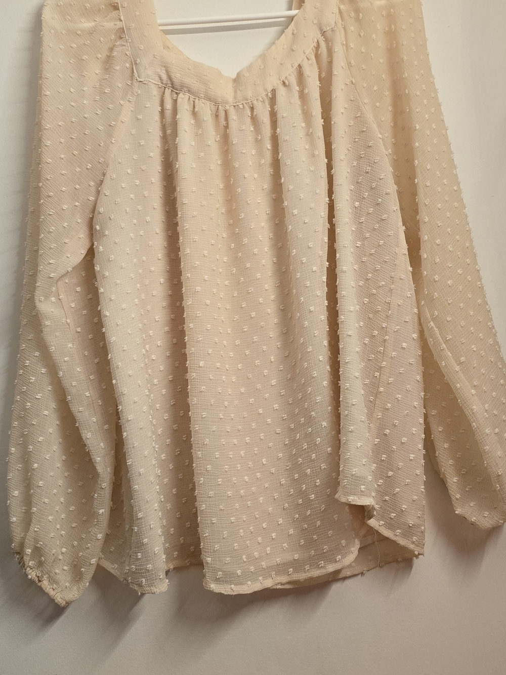 LC Lauren Conrad Cream Swiss Dot Long Sleeve Blouse